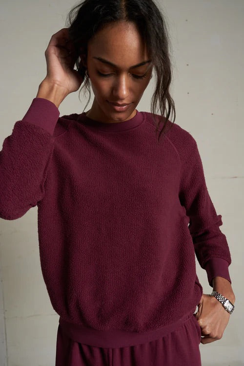 PERFECT WHITE INSIDE OUT FLEECE SWEATSHIRT -  DARK BURGUNDY